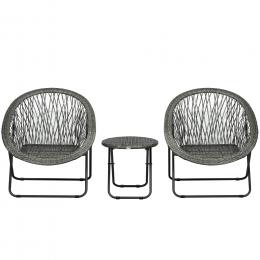 HOMCOM Klappbare Gartengarnitur Balkonset mit Couchtisch & 2 St&uuml;hlen, inkl. Kissen, Stahl grau f&uuml;r Terrasse & Garten   Aosom.de