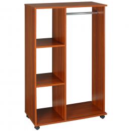 HOMCOM Kleiderschrank auf Rollen, Garderobe mit 3 Offenen Fächern, 1 Kleiderstange, Garderobenschrank für Flur, Schlafzimmer, 80 x 40 x 128 cm, Walnuss