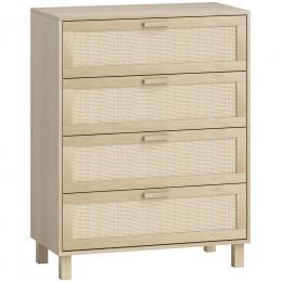 HOMCOM Kommode 4 Schubladen Rattangeflecht Ma&szlig;e 80L x 40l x 103H cm MDF Hellholz-Optik   Aosom