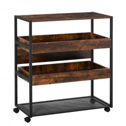 HOMCOM K&uuml;chenwagen K&uuml;chenrollwagen Servierwagen 3-st&ouml;ckige K&uuml;chenregal Industrie-Design mit verstellbaren F&uuml;&szlig;en Rustikales Braun 80 x 40 x 90 cm