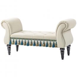 HOMCOM Polsterbank Schlafzimmer mit Armlehne, Vintage-Design in Samtoptik, Holzbeine, Belastbarkeit 150 kg, 117x40x58 cm, Beige   Aosom.de