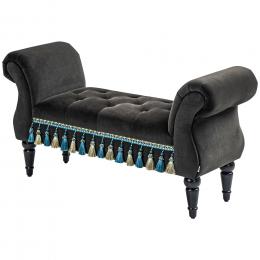 HOMCOM Polsterbank Schlafzimmer, mit Stauraum, Armlehne, Holzbeine, Vintage-Design, Samtoptik, Belastbarkeit 150 kg, 117x4 x58cm, Dunkelgrau  Aosom