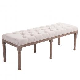 HOMCOM Polsterbank Sitzbank Lounge Sitzhocker Vintage Retro mit Kn&ouml;pfen Leinen Holz Beige 142x47x51cm f&uuml;r Wohnzimmer & Flur   Aosom.de