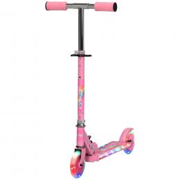 HOMCOM Roller Kinder Scooter mit LED R&auml;dern 124 mm Rollen klappbarer H&ouml;henverstellbarer Kinderroller mit Musik Hinterradbremse bis 50kg Kickscooter f&uuml;r Kinder 3-7 Jahre Rosa   Aosom