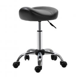 HOMCOM Rollhocker H&ouml;henverstellbarer Arbeitshocker mit R&auml;dern Drehbarer Salon Hocker f&uuml;r Massage Kunstleder Schwarz 48 x 48 x 54-69 cm