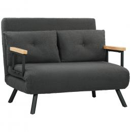 HOMCOM Schlafsofa 4 in 1 2 Sitzer Sofa mit Schlaffunktion, 183 x 98,5 cm Klappbar Couch Schlafcouch mit 5-stufig Verstellbarer R&uuml;ckenlehne, Lendenkissen und Sherpa-Optik f&uuml;r Wohnzimmer, Dunkelgrau   Aosom