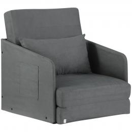 HOMCOM Schlafsofa 70x76x77cm Einzelsofa mit waschbarem Bezug und 2 Seitentaschen, Kissen, Metallrahmen, Grau f&uuml;r Wohnzimmer   Aosom.de