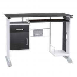 HOMCOM Schreibtisch mit Schubladen Computertisch  Anti-Rutsch Metall MDF Schwarznuss+Silber 100 x 52 x 75 cm