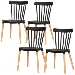 HOMCOM Set mit 4 Esszimmerst&uuml;hlen, K&uuml;chenst&uuml;hle im skandinavischen Stil, hohe R&uuml;ckenlehne, Sitz aus Polypropylen, Buchenholzbeine, f&uuml;r Wohnzimmer, Schlafzimmer, K&uuml;che, B&uuml;ro, schwarz   Aosom