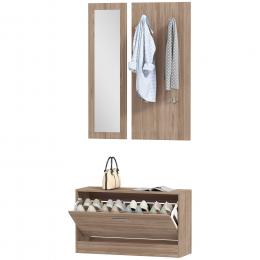 HOMCOM Set Möbel Eingang 3-teilig mit Schuhbank, Wandgarderobe und Spiegel, Kleiderschrank für Schlafzimmer und Flur aus Holz, 80x27x46.5 cm, Dunkelbraun   Aosom