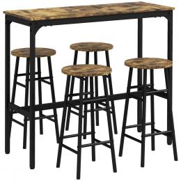 HOMCOM Set Rechteckiger Tisch für 4 Personen und Stühle, 4 Hocker mit Fußstützen aus MDF und Stahl, Fußstützen Ø30x60 cm und Rechteckiger Tisch 105x40x90 cm, Schwarz und Braun   Aosom