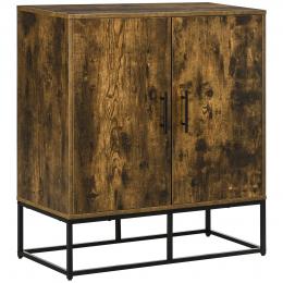 HOMCOM Sideboard, Küchenschrank, Aufbewahrungsschrank mit 4 Regalen, Doppeltür, Mehrzweckschrank im Industriedesign, Stahl, Braun