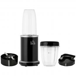 HOMCOM Standmixer 4-in-1 1000W mit 0,7L und 0,35L Mixbecher für Spülmaschinefest Aluminium Schwarz 13,5 x 13,5 x 37,5 cm