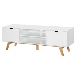 HOMCOM TV Schrank, TV-Kommode, Schrankelement mit Schubladen und Offene Regale, MDF, Wei&szlig;, 150 x 39 x 50 cm