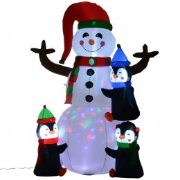 HOMCOM Weihnachten aufblasbarer Schneemann mit 3 Pinguinen LEDs Polyester 140 x 70 x 180 cm