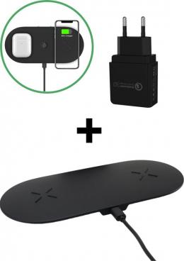 iSetchi 2-in-1 kabelloses Qi-Ladeger&auml;t (15W Schnellladeger&auml;t) - Inklusive Quick Charge 3.0 Adapter - Kabellose Ladestation - Telefon-Ladeger&auml;t f&uuml;r iPhone/Apple - Samsung - Android - Airpods & Galaxy Buds