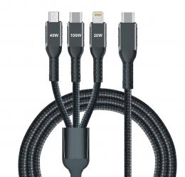 IWH 3-in-1 Ladekabel, USB-A-Lightning + Micro USB + USB-C