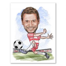 Karikatur vom Foto - Fussball weiss rot (andere Vereins-Shirts mgl.Zeichnung farbig (ca309pen-color)