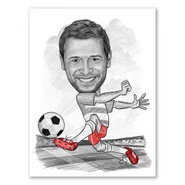 Karikatur vom Foto - Fussball weiss rot (andere Vereins-Shirts mgl.Zeichnung rot (ca309pen-red)
