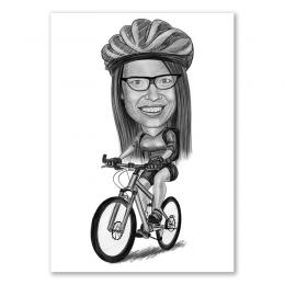 Karikatur vom Foto - Sportliche Mountainbikerin Zeichnung (ca908woman-pen)