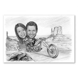 Karikatur vom Foto - Tour im Valley (andere Motorradtypen mgl.) Zeichnung (ca403pen)