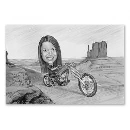 Karikatur vom Foto - Tour im Valley (andere Motorradtypen mgl.) Zeichnung (ca403woman-pen)