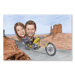 Karikatur vom Foto - Tour im Valley (andere Motorradtypen mgl.) Zeichnung  mir rot (ca403pen-color)