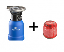 Kemper Gaskocher mit Windschutz und Piezo-Zündung 1200 Watt Blau mit Gastank