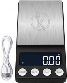 Kitchenwell digitale Mini-Präzisionsküchenwaage - 0,01 bis 200 Gramm - 14,2 x 7,5 cm - Taschenwaage USB aufladbar - Küchenwaage - schwarz