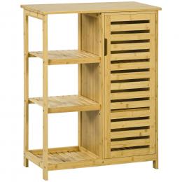 kleankin Badezimmerschrank  Badschrank mit Schrankfach & 3 offenen Ebenen, Toilettenschrank, Kippschutz, Beistellschrank, Bambus, Natur  Aosom