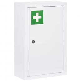 kleankin Medizinschrank, Apothekerschrank mit 3 Fächern, Medikamentenschrank, Abschließbarer Erste Hilfe Schrank mit 2 Schlüsseln, Stahl, Weiß, 30 x 14 x 46 cm