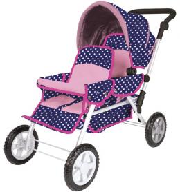 KNORRTOYS® Geschwisterwagen Big Twin für Puppen (Ocean Pink Dots)