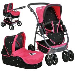 KNORRTOYS® Puppenwagen Coco 2in1 Einhorn Nici Theodor Carbon (Pink Schwarz)