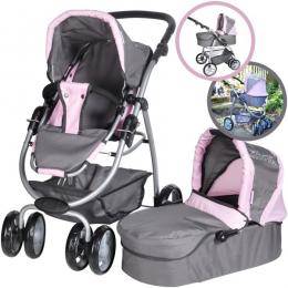 KNORRTOYS® Puppenwagen Coco 2in1 Rockstar (Grau-Rosa)