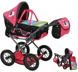 KNORRTOYS® Puppenwagen Ruby Einhorn Nici Theodor Carbon (Pink-Schwarz)