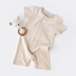 Kurzarm-Strampler aus Bio-Baumwolle - Ecru