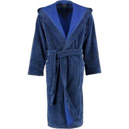 Lago by CAWÖ 801 Herren Velours-Bademantel mit Kapuze - nachtblau - 46/48 (S)