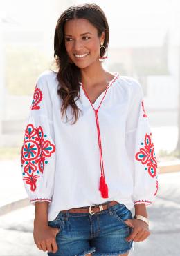 LASCANA Langarmbluse, mit Stickerei, Damenbluse, Tunika, Boho-Style