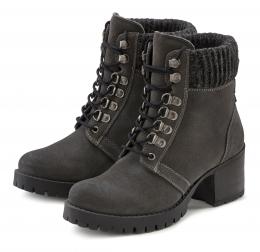 LASCANA Schnürstiefelette, aus Leder, Blockabsatz, High-Heel Boots, Winterstiefelette