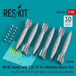 Mk.82 bombs with BSU-49 air inflatable retard fins (6 pcs) (F-4, F-5, F-8, F-15, F-16, F-18, A-1, A-4, A-6, A-7, A-10, Kfir) (3D Printed)