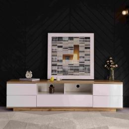 Moderner TV-Schrank mit Holzmaserung, Holzfarbe und Wei&szlig;