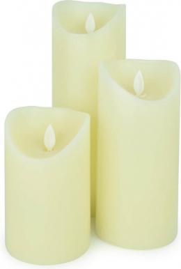 O'DADDY® LED-Kerzen mit beweglicher Flamme - Set 3 Gr&ouml;&szlig;en 12,5+18+22 - 8d - Mit Timer und Dimmfunktion - LED-Kerzen mit Fernbedienung - Warmwei&szlig;es Licht - Creme