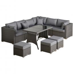 Outsunny 10-tlg. Rattan Sitzgruppe, mit Ecksesseln, Tisch, Hockern, Sitz- und R&uuml;ckenkissen, PE-Rattan, Polyester, 120 x 68 x 73 cm, Dunkelgrau   Aosom