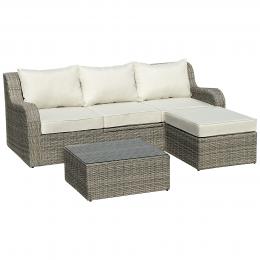 Outsunny 3-tlg. Polyrattan Gartenm&ouml;bel Set Gartengarnitur Loungeset Loungem&ouml;bel Beistelltisch Kissen Aluminium Hellgrau+Beige   Aosom.de