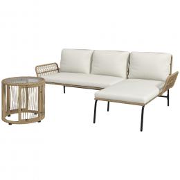 Outsunny 3-tlg. Rattan Gartenm&ouml;bel-Set, Gartengarnitur mit Liegestuhl, Couchtisch, Zweisitzer, Gartenset mit Sitzkissen, Balkonm&ouml;bel-Set f&uuml;r Garten, Terrasse, Creme