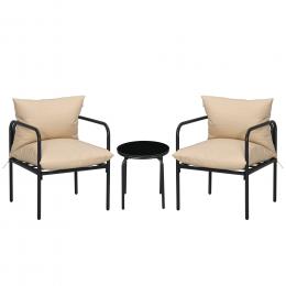 Outsunny 3tlg. Gartenm&ouml;bel-Set, Bistro-Set mit 2 St&uuml;hlen, 1 Couchtisch, Balkonm&ouml;bel-Set mit Sitzkissen, Gartensitzgruppe, Stahl, Beige
