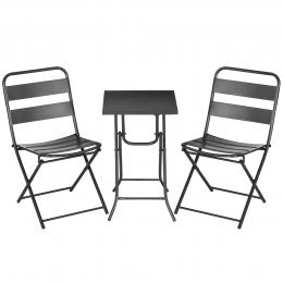Outsunny 3tlg. Gartenm&ouml;bel-Set, Garten-Bistroset inkl. 1 Klapptisch, 2 Klappst&uuml;hle, Gartengarnitur f&uuml;r Terrasse, Garten, Balkon, Stahl, Schwarz