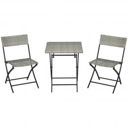 Outsunny 3tlg Rattan Balkonm&ouml;bel-Set Bistro-Set mit 2 Klappst&uuml;hlen und Klapptisch Gartenm&ouml;bel-Sitzgruppe in Hellgrau Metall   Aosom.de