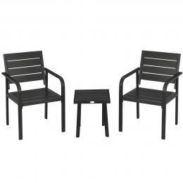 Outsunny 3tlg. Sitzgruppe, Gartenm&ouml;bel-Set, inkl. 1 Tisch, 2 St&uuml;hlen, Gartengarnitur, Bistro-Set, Balkonm&ouml;bel-Set f&uuml;r Terrasse, Garten, HDPE, Schwarz