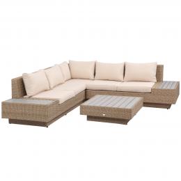 Outsunny 4-tlg. Luxus Polyrattan Gartengarnitur f&uuml;r 4 Personen Loungem&ouml;bel inkl. Ablagen und Beistelltisch Sitzkissen Braun